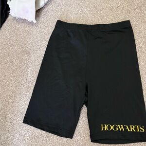SHEIN Black Bike Shorts with Yellow Hogwarts Print